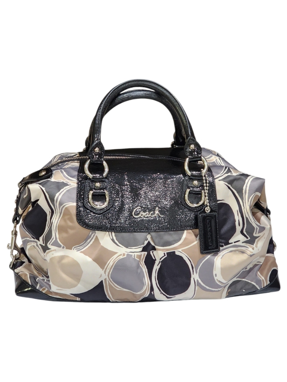 COACH Poppy Pop C Graffiti Appliqué Satchel Handbag - Black & Khaki - Picture 4 of 16